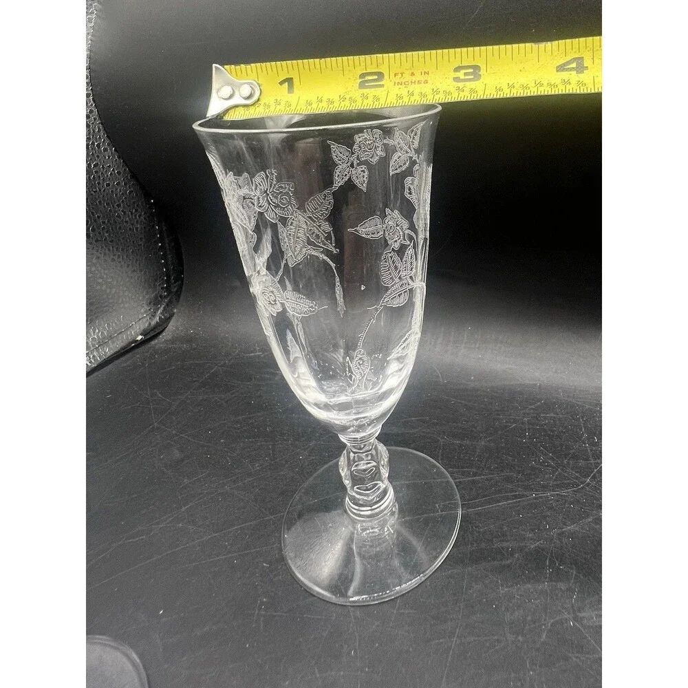 Heisey Rose Etched Crystal Water Goblets Set of 6 Vintage 5.5” Original Labels